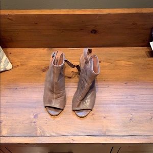 Lucky brand grey leather wedge bootie sandals.